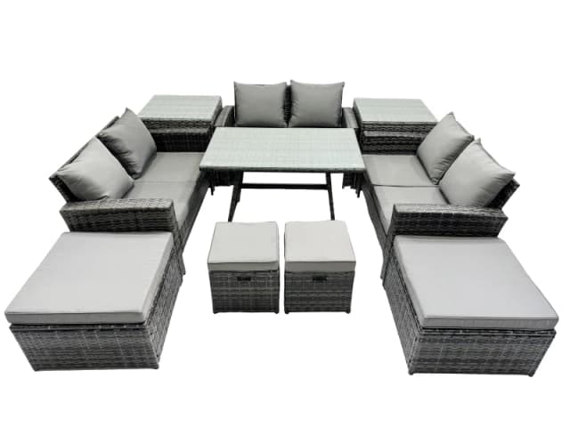Fimous 10 Seater Outdoor Table Double Seat Sofa 4 Stools 2 Side Table Set in Dark Grey Dark Grey Unisex