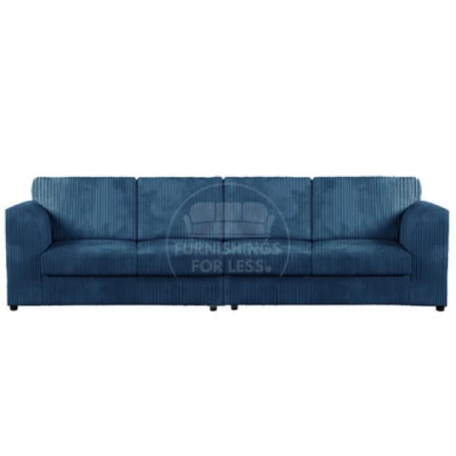 Furnishings For Less UK Luxor Long Fabric Jumbo Cord 4 Seater Sofa - Full Back Marine Blue