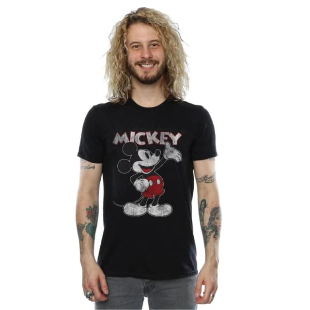 Disney Men Mickey Mouse Presents T-Shirt in Black Size: Small Black S Male 5057245610537