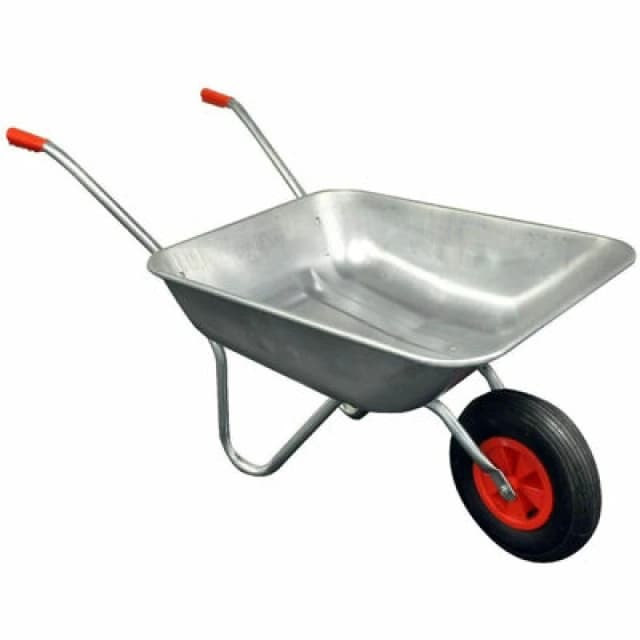 Gr8 Garden Heavy Duty Wheelbarrow 65L Litre Galvanised Steel Outdoor Wheel Barrow Pneumatic