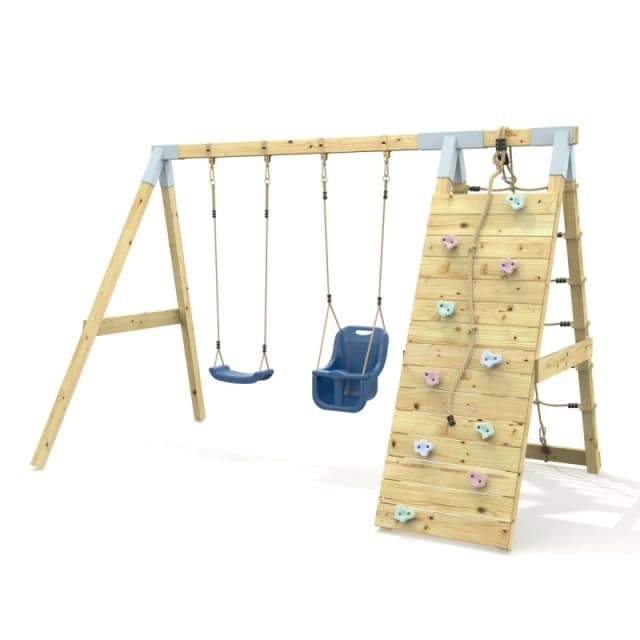 OutdoorToys Premium Double Garden Swing with Up & Over Wall for Kids & Baby - Navy Blue Blue Unisex
