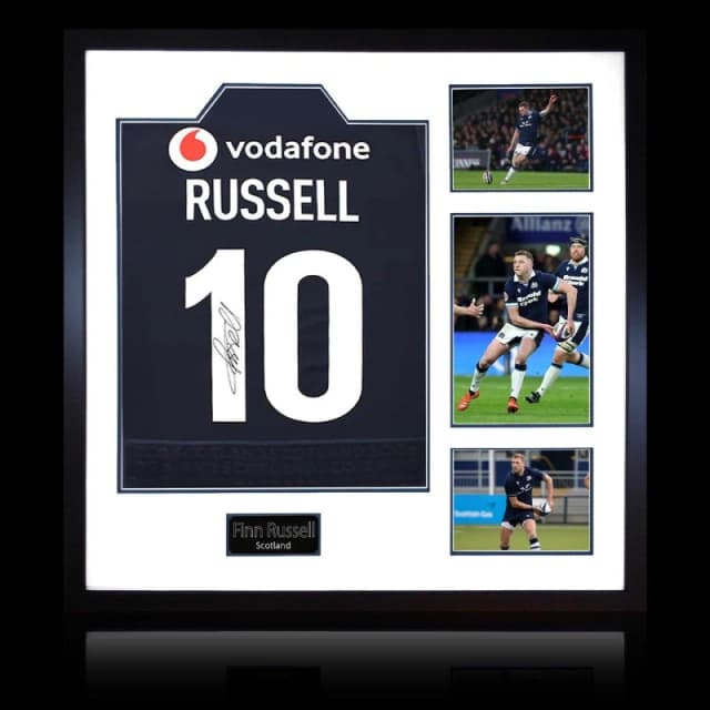The Fan Cave Finn Russell Signed Scotland 2025 Shirt Elite Fram Black unisex 820mm x 82