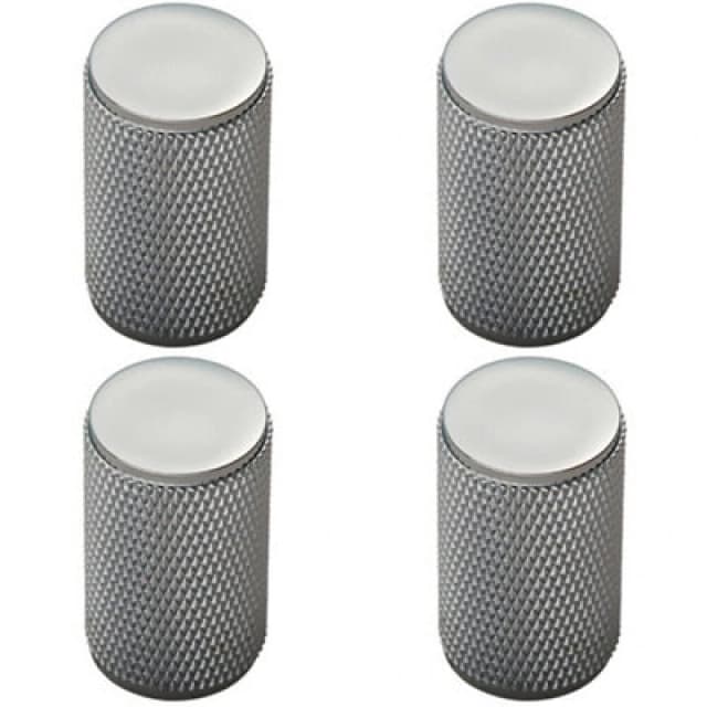 Loops 4x Knurled Cylindrical Cupboard Door Knob 18mm Dia Chrome Cabinet Handle Multi unisex