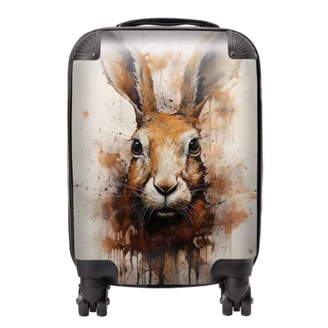 Warren Reed - Designer Watercolour Hare Face Suitcase in Brown Size: Large Brown Unisex Large