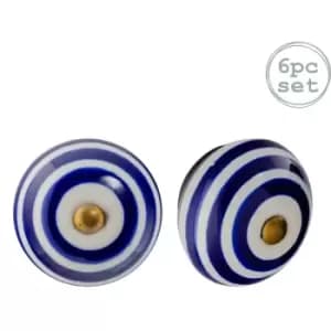 Nicola Spring Round Ceramic Cabinet Knobs - Navy Stripe - Pack of 6