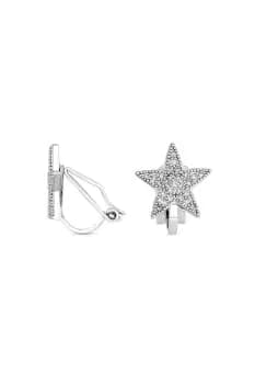 Rhodium Plated Star Clip On Stud Earrings