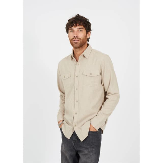 Brave Soul Brave Soul Men Cotton Brushed Flannel Long Sleeve Shirt in Khaki Size: X-Large Khaki XL Male 5059534762811