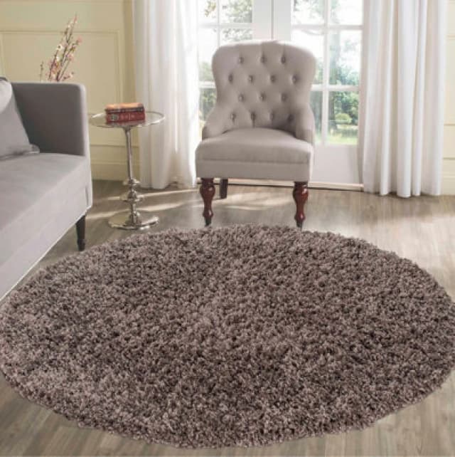 Desire Rugs Plain Living Room Shaggy Area Rugs Taupe Round 120X120 Cm