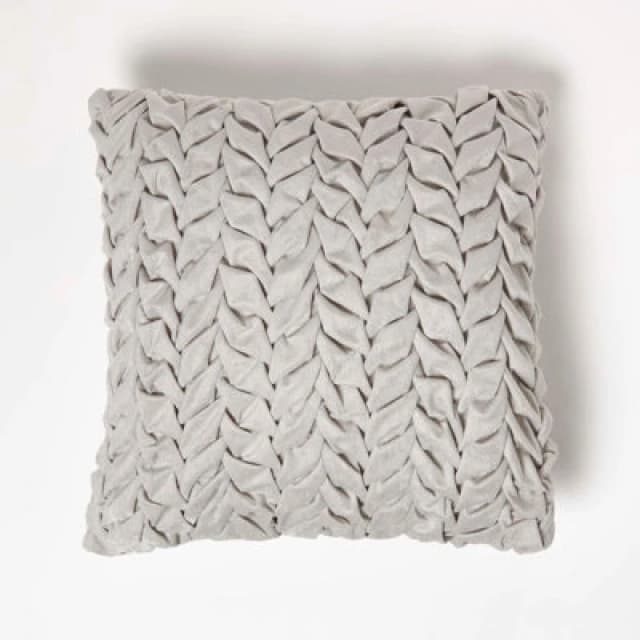 Homescapes Grace Pleated Velvet Cushion Grey