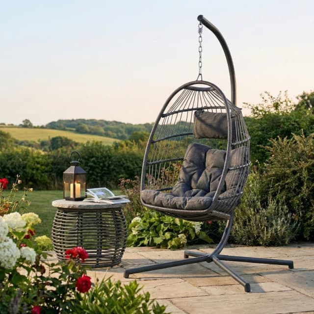 Home Garden Direct Chara Garden Egg Hanging Chair - Rattan Swing Chair in Grey Grey Unisex