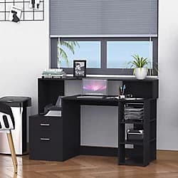 HOMCOM Wooden Computer Desk Workstation with Storage Drawer & Shelves - Black