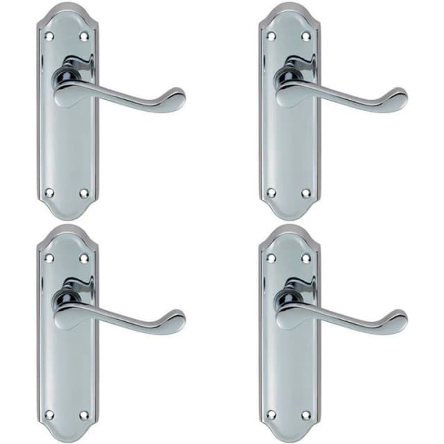 Loops 4x PAIR Victorian Upturned Handle on Latch Backplate 168 x 47mm Polished Chrome Multi
