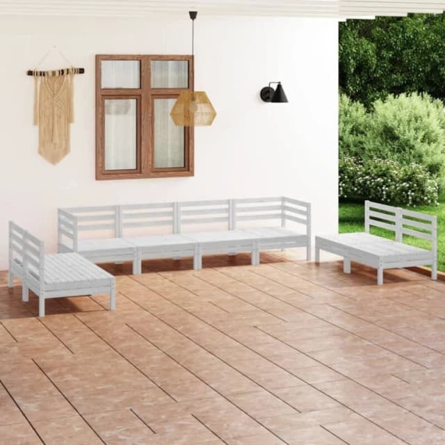 VIDAXL 8 Piece Garden Lounge Set White Solid Pinewood Vidaxl 8720286684559