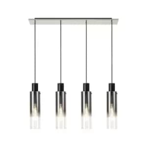 Luminosa Linear Pendant, 4 Light Adjustable E27, Black, Smoke Fade Glass
