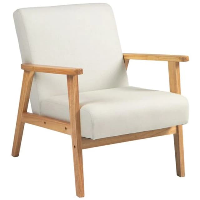 HOMCOM Modern Fabric Accent Chair W/ Rubber Wood Legs Padded Cushion Cream 835-288V71CW