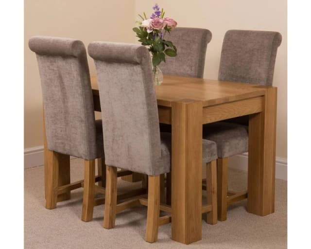 Thats Furniture Kuba 125x80cm Chunky Oak Small Dining Table & 4 Washington Fabric Chairs in Grey Size: 125x80cm Grey Unisex 125x80 cm