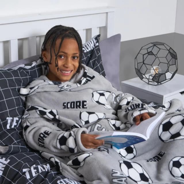 OHS OHS Kids Fleece Blanket Sleeves Arms Wearable Soft Cosy Plush Warm Throw in Light Grey Light Grey One Size Unisex 5027434214037