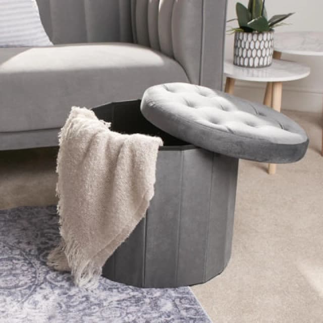 OHS OHS Folding Ottoman Storage Box Footstool Tub Space Saving Velvet Seat in Charcoal Charcoal One Size Unisex 5027434165988