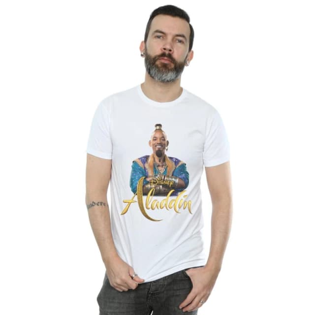 Disney Men Aladdin Movie Genie Photo T-Shirt in White Size: Small White S Male 5059308458520