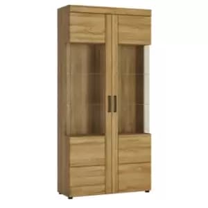 Cortina Tall Wide 2 Door Glazed Display Cabinet In Grandson Oak Effect