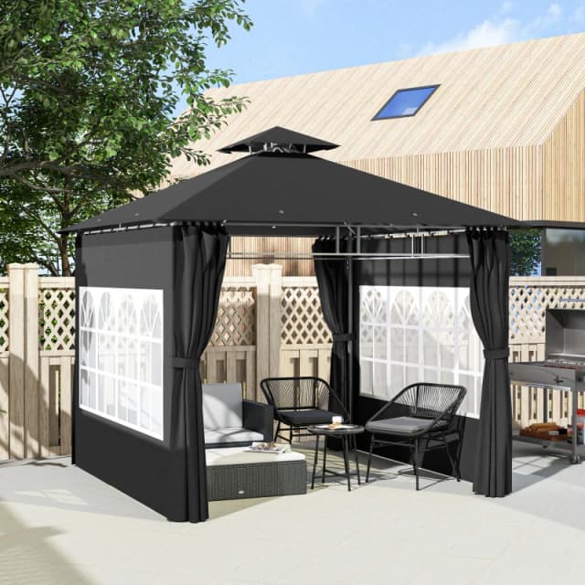 Outsunny 3 x 3m Garden Gazebo - Outdoor Gazebo Canopy Shelter - Black TJ Hughes 5063603858886
