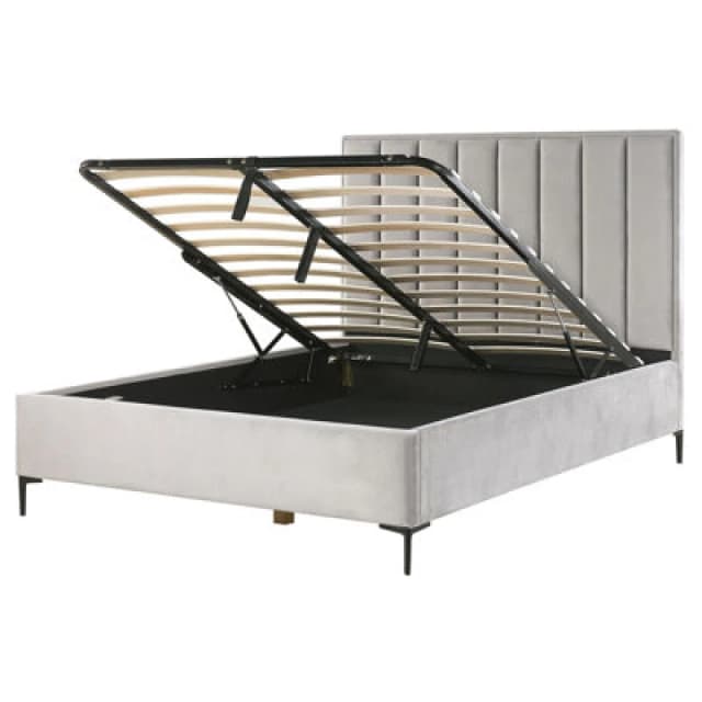 Beliani Ottoman Bed Velvet Sezanne 160 X 200 Cm (Eu King Size) Light Grey
