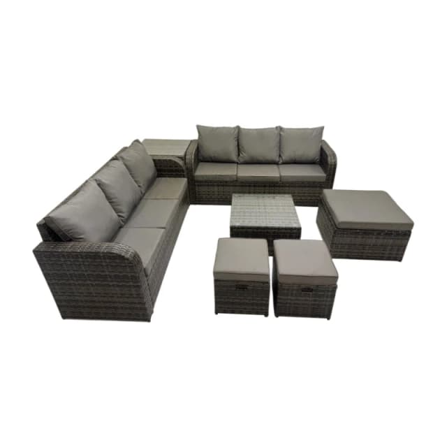 Fimous Rattan Garden Outdoor Furniture Set with Side Table 3 Stools in Dark Grey Dark Grey Unisex