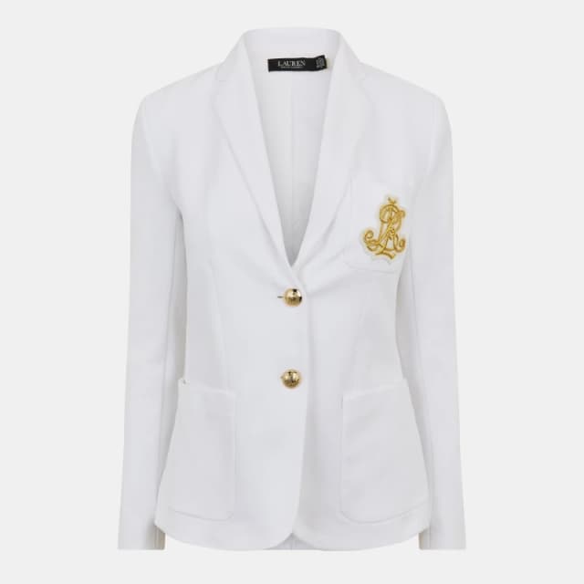 Lauren by Ralph Lauren Womens Bullion Jacquard Cotton Long Sleeve Blazer White female 14 (L)