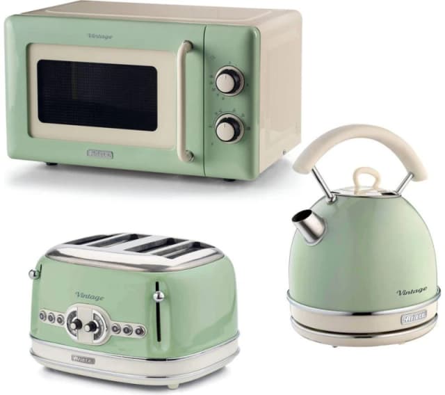 ARIETE Vintage ARPK68 Microwave, Traditional Kettle & 4-Slice Toaster Bundle - Green 5016368010327