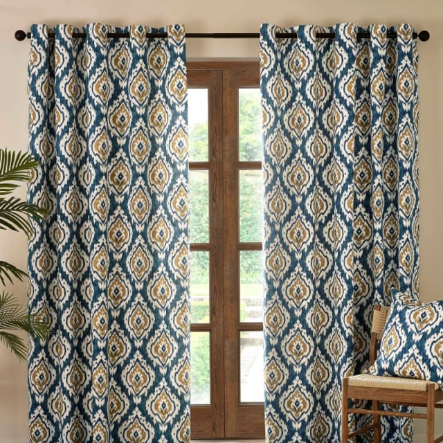 Pineapple Elephant Suri Ready Made Eyelet Curtains Teal Green