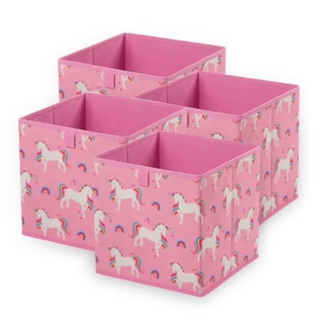 OHS OHS Storage Cube Boxes Unicorn 2 Pack Folding Space Saving Shoe Toy Set in Pink Pink One Size Unisex 5027434234226
