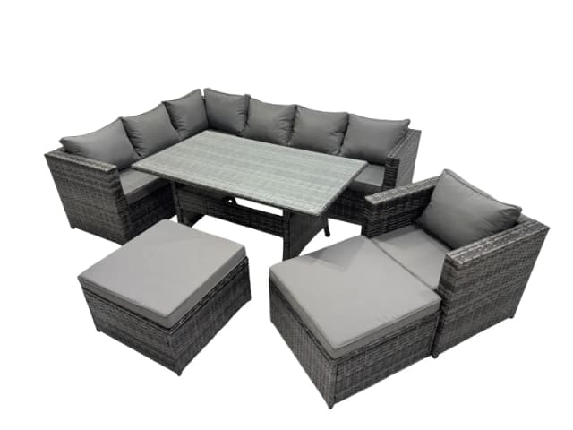 Fimous Outdoor PE Rattan Sofa Set with with Chair 2 Big Stools in Dark Grey Dark Grey Unisex