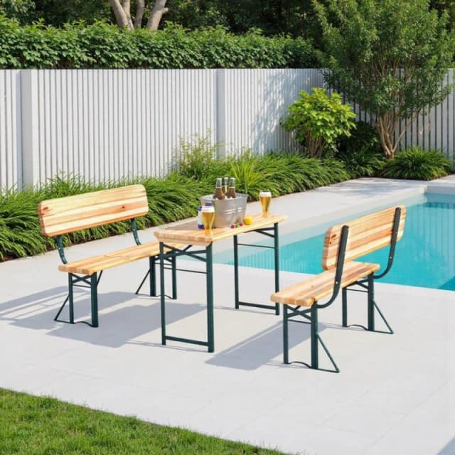 Breeins Camping Rustic Wooden Folding Garden Benches Table Set Brown unisex One size