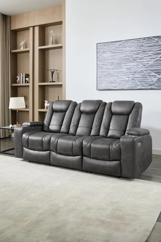 More4Homes Ashton Electric Recliner 3 Seater Sofa Technology Fabric With Built-In Plugs & USB-C Charging Grey