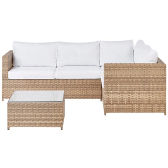 Beliani Garden Corner Sofa With Table 4 Seater Avola Left Hand Pe Rattan Off-White