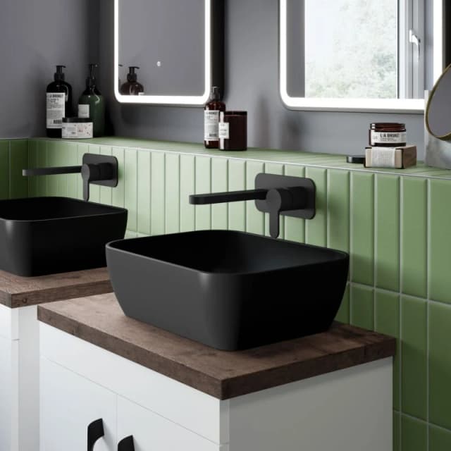 NUIE Nuie - Vessel Square Sit-On Countertop Basin 455mm Wide - Matt Black NBV458