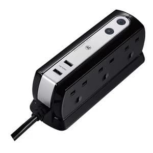 Masterplug 6 socket Black Extension lead 2m