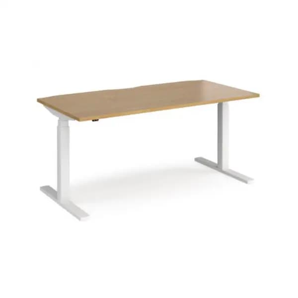 Elev8 Height Adjustable Desk Rectangular Desk 1600mm Oak Tops With White Frames 800mm Depth Elev8 Touch Oak EVT-1600-WH-O