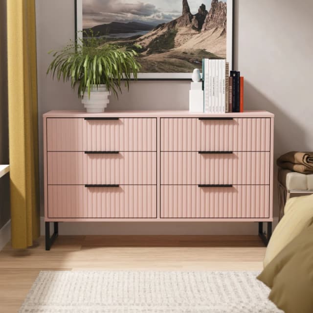 Ready Assembled 2 U Menai 6 Drawer Wide Chest (Ready Assembled) in Dusty Pink Dusty Pink Unisex