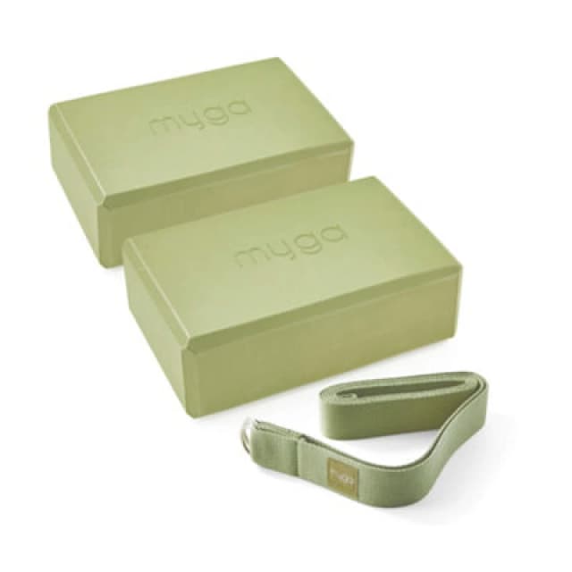 Myga Pair Of Yoga Blocks & Strap Moss