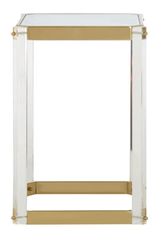 Premier Housewares Reflective Gold Finish Frame Side Table With Mirrored Top, Contemporary Clear Acrylic Frame Bedside Table Gold
