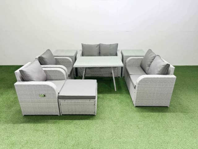 Fimous 7 Seater Rattan Garden Furniture Sets Outdoor Love Sofa Set in Light Grey Light Grey Unisex
