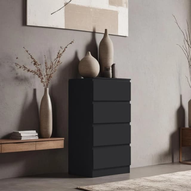 FWStyle FWStyle 4 Drawer Black Chest Of Drawers Scratch Resistant Black One Size Unisex 5056413129161