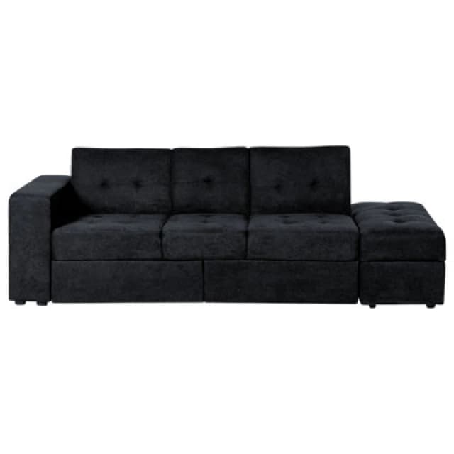 Beliani Sofa Bed 3 Seater Falster Fabric Black With Storage