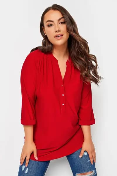 Yours Half Placket Shirt Red