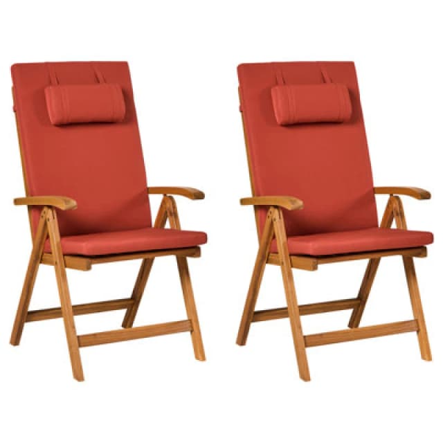 Beliani Set Of 2 Garden Chairs With Cushions Java Premium Acacia Wood Red