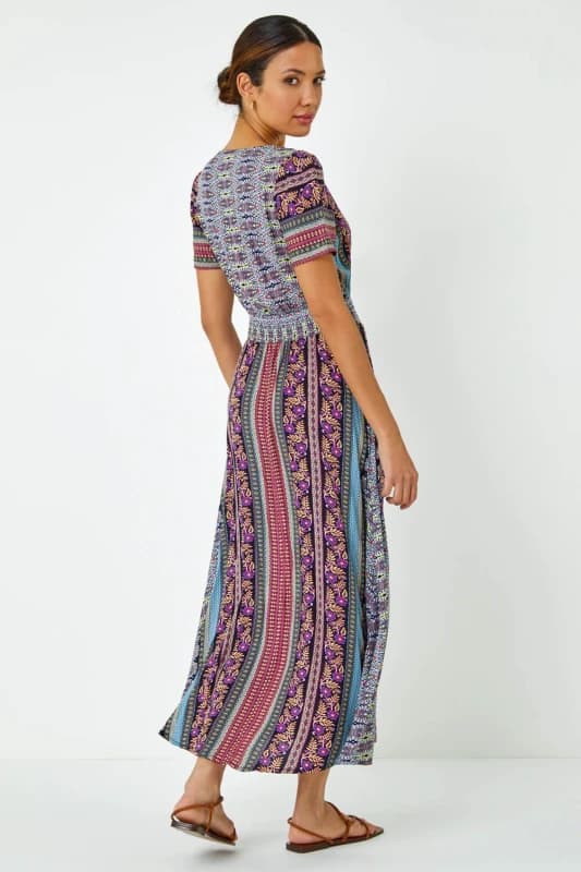 Roman Floral Print Fit and Flare Maxi Dress Purple female