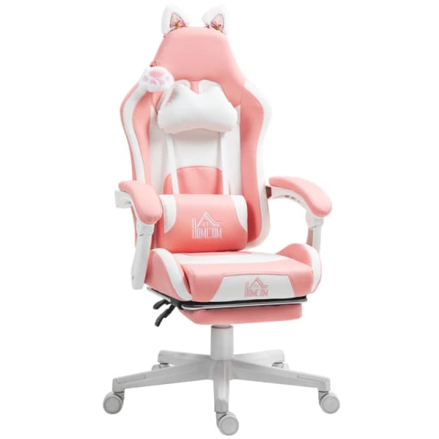 HOMCOM Gaming Chair with Footrest, Reclining Computer Chair, Pink Pink