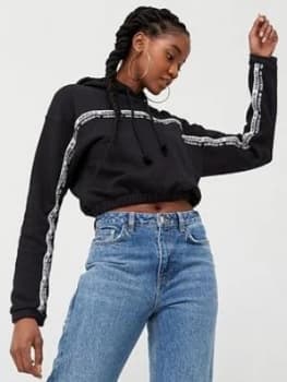Adidas Originals Cropped Logo Tape Hoodie - Black