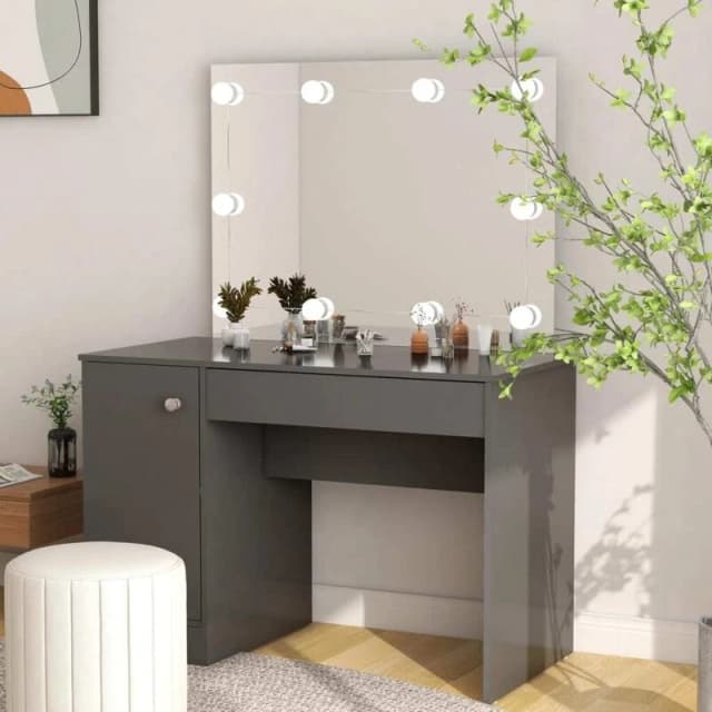 VIDAXL Makeup Table with LED Lights 110x55x145cm mdf Grey Vidaxl 8720286391761
